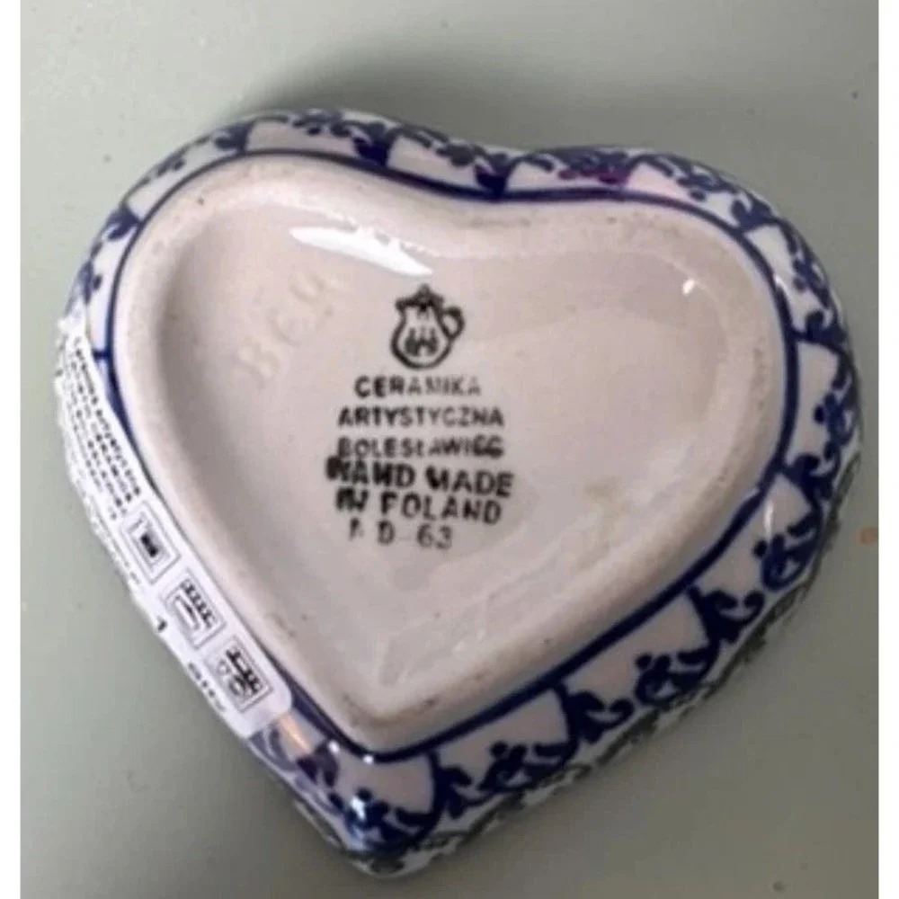 Bolesławiec Art Pottery Hand-Made Heart shape Trinket Dish Poland Polish Ceramic